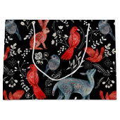 民芸風の花柄デザイン ラージペーパーバッグ (正面)