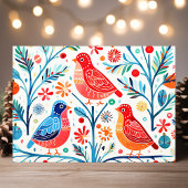 民芸風 鳥と花 色鮮やかな花 シーズンカード