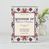 民芸 花柄 赤、白、青 招待状 (スタンド正面)