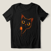 気になる黒猫のぞき見 レディースミニマリストTシャツ