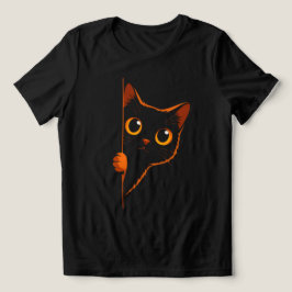 気になる黒猫のぞき見 レディースミニマリストTシャツ トライブレンドＴシャツ