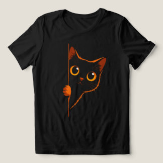 気になる黒猫のぞき見 レディースミニマリストTシャツ トライブレンドTシャツ