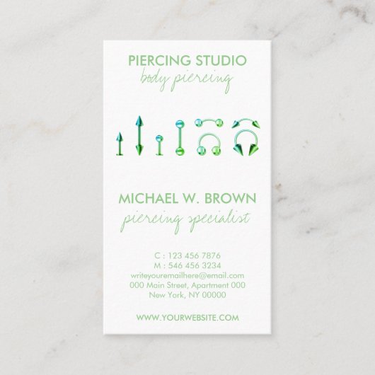 気に体ジュエリー穿孔用グリーンカード 名刺 (正面)