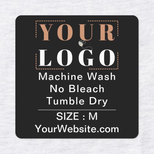 気に指示とサイズの正方形の黒い衣服 ラベル (デザイン2)