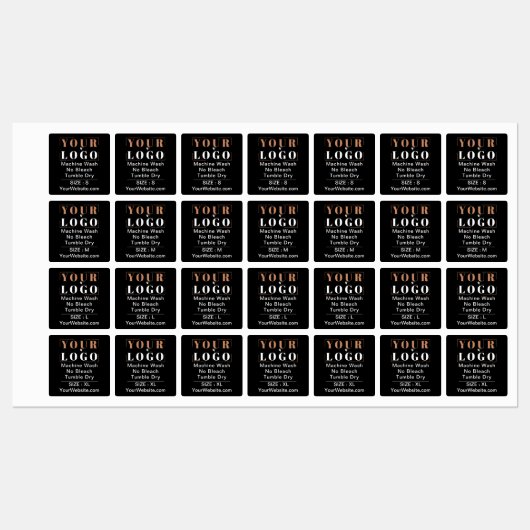 気に指示とサイズの正方形の黒い衣服 ラベル (シート)