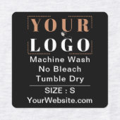 気に指示とサイズの正方形の黒い衣服 ラベル (デザイン1)