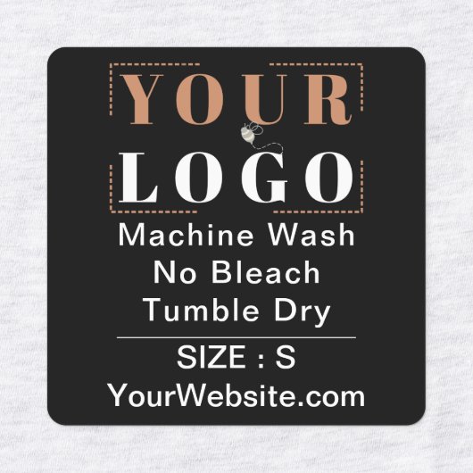 気に指示とサイズの正方形の黒い衣服 ラベル (デザイン1)