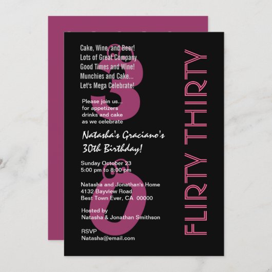 気のあるそぶりをしたな30誕生日の白黒のピンクのテンプレート 招待状 (正面/裏面)