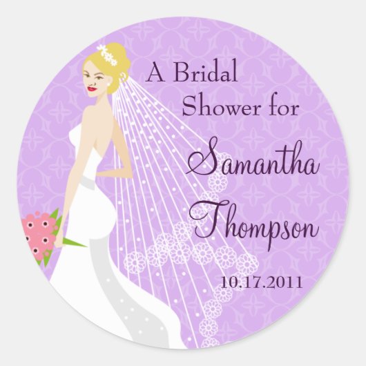 気のあるそぶりをした薄紫ブライダルシャワーシール ラウンドシール (正面)