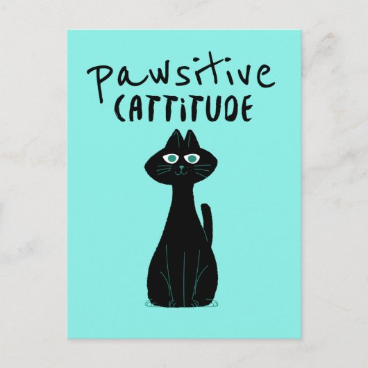 気の毒なキュートな猫ユーモアブラックティール（緑がかった色） ポストカード (正面)