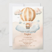 気まぐれなかわいいトラの熱気球 1歳の誕生日 招待状 (正面)