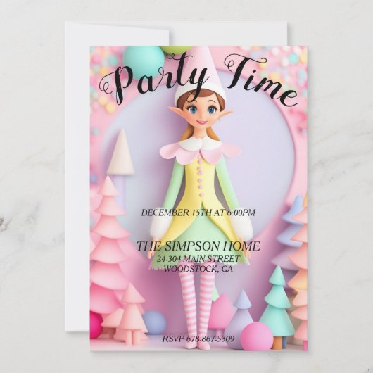 気まぐれなエルフのクリスマス・ホリデー・パーティーへの招待状 招待状 (正面)