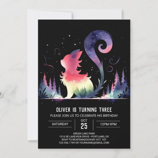 気まぐれなオリジナル猫の誕生日 招待状 (正面)