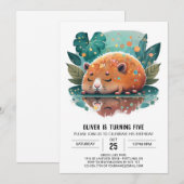 気まぐれなカピバラの喜びの誕生日 招待状 (正面/裏面)