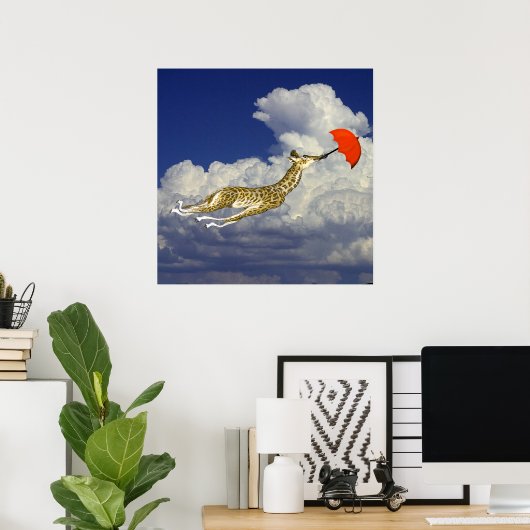 気まぐれなキリン傘と一緒に飛ぼう ポスター (ホームオフィス)