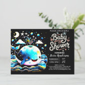 気まぐれなクジラの青い少年ベイビーシャワー 招待状 (スタンド正面)
