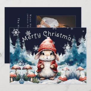 気まぐれなクリスマスうさぎのホリデー写真カード シーズンカード