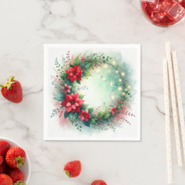 気まぐれなクリスマスのポインセチアの花輪 デコパージュ スタンダードカクテルナプキン