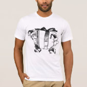 気まぐれなクリスマスの小人たちが巨大なプレゼントを運ぶ Tシャツ (正面)