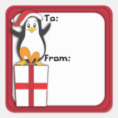 気まぐれなクリスマスペンギンギフトタグステッカー スクエアシール (正面)