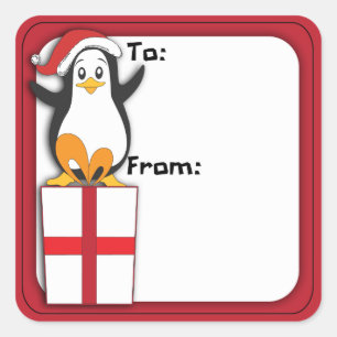 気まぐれなクリスマスペンギンギフトタグステッカー スクエアシール