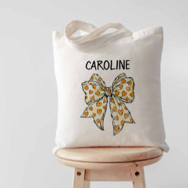 気まぐれなコケティッシュオレンジイエローハートボウ トートバッグ