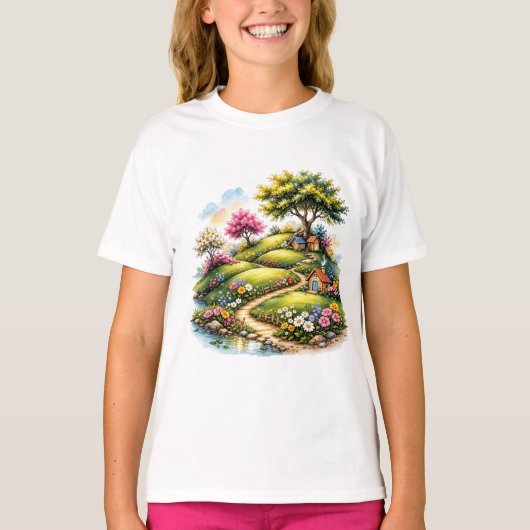 気まぐれなコテージガーデンの風景芸術 Tシャツ (正面)
