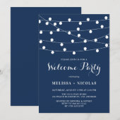 気まぐれなストリングライト ネイビーブルー ウェルカムパーティー 招待状 (正面/裏面)