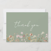 気まぐれなセージグリーンの野生の花のブライズシャワー サンキューカード (正面)