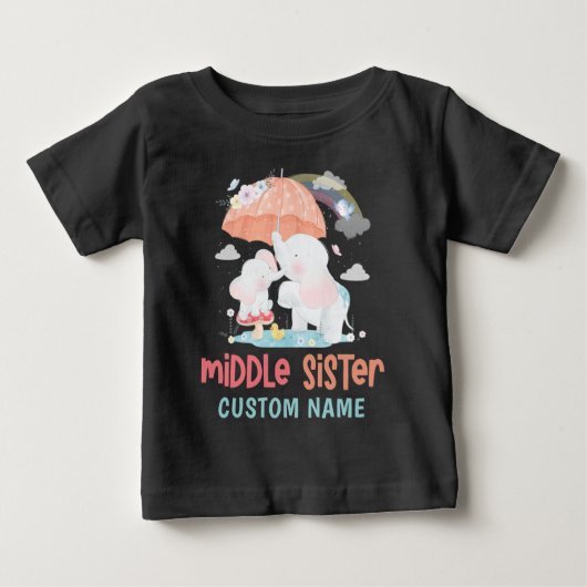 気まぐれなゾウの真ん中の妹カスタムネーム ベビーTシャツ (正面)