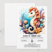 気まぐれなタツノオトシゴの飛沫バースデー 招待状 (正面/裏面)