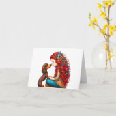 気まぐれなダックスフンドの子犬の愛 カード (黄色い花)