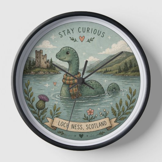 気まぐれなネッシー・ Loch Ness Monster ぬくぬくクリプティッド 壁時計 (正面)