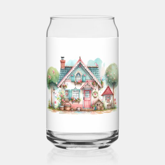 気まぐれなパステルカラーのフェアリー・テイル・コテージ・アート ガラス缶 (裏面)