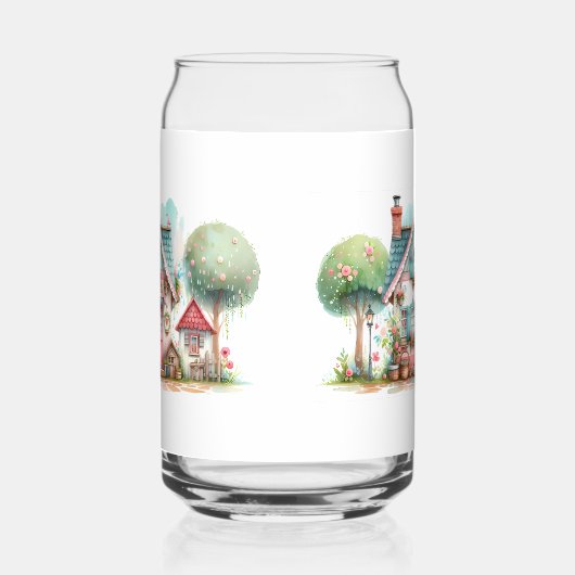 気まぐれなパステルカラーのフェアリー・テイル・コテージ・アート ガラス缶 (右)