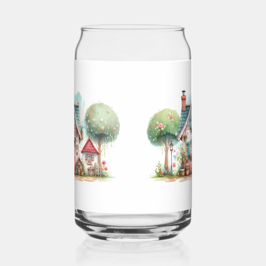 気まぐれなパステルカラーのフェアリー・テイル・コテージ・アート ガラス缶 (左)