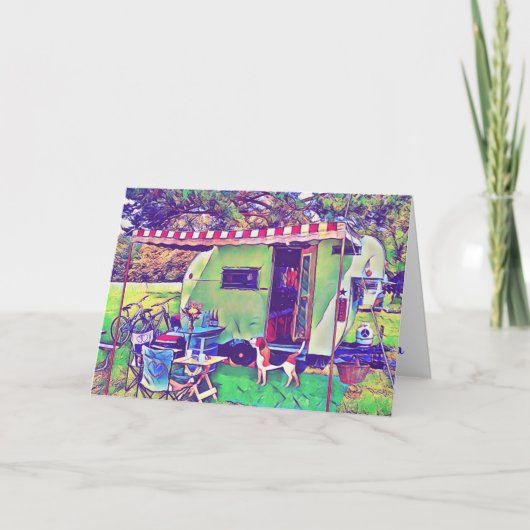 気まぐれなビンテージキャンピングトレーラーハッピー・リタイアメント カード (正面)