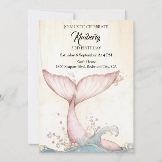 気まぐれなピンクのクジラの尾 招待状 (正面)