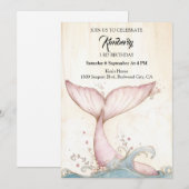 気まぐれなピンクのクジラの尾 招待状 (正面/裏面)