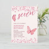 気まぐれなピンクの蝶の誕生日パーティー招待状 招待状 (スタンド正面)
