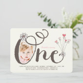 気まぐれなピンクの赤ちゃん女の子の1歳の誕生日写真 招待状 (スタンド正面)