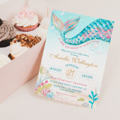 気まぐれな人魚の少女のベビーシャワー　ターコイズピンクゴールド 招待状