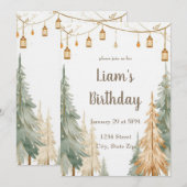 気まぐれな冬の森の誕生日パーティー招待状 招待状 (正面/裏面)