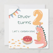 気まぐれな恐竜の誕生日ピニャータ 2歳 中立 招待状 (正面)