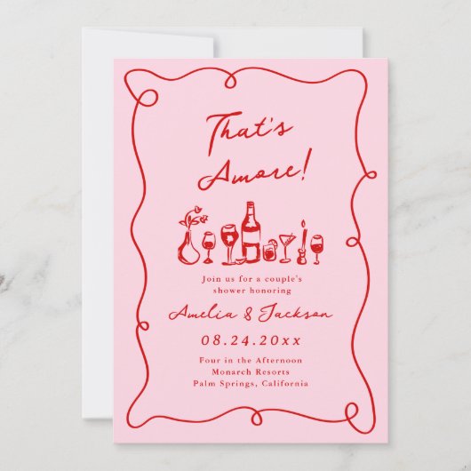 気まぐれな手描きのピンクと赤　That's Amore 招待状 (正面)