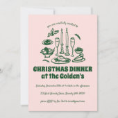 気まぐれな手描きのホリデイディナーパーティー 招待状 (正面)