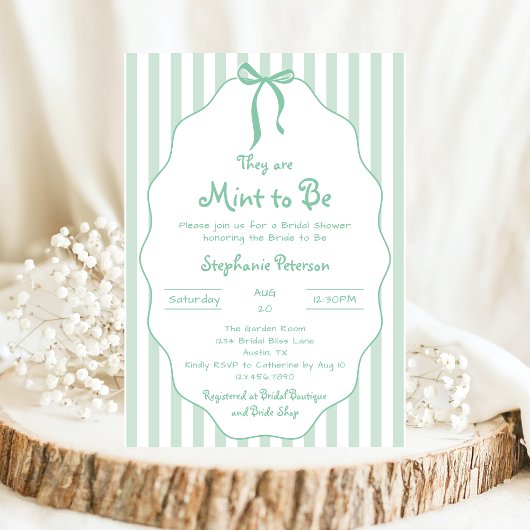 気まぐれな手描きのリボン　ミントトゥビー　ブライダルシャワー 招待状