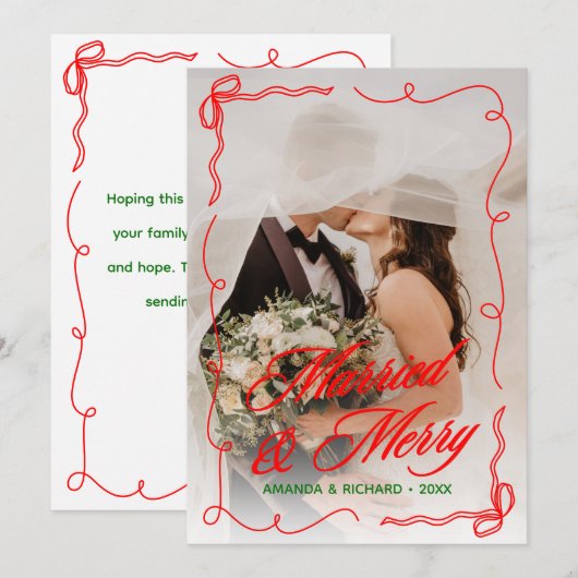 気まぐれな手描きの結婚＆メリークリスマス シーズンカード (正面/裏面)