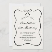 気まぐれな手描きの黒いリボンの誕生日招待状 招待状 (正面)