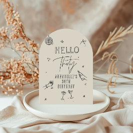 気まぐれな手描きの30歳の誕生日ドリンクパーティー 招待状